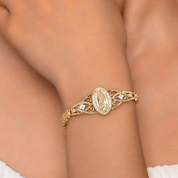Holy Mother Catholic Bracelet for Women-14k Gold Plated Bracelet, Hypoallergenic - Picture 1 of 5